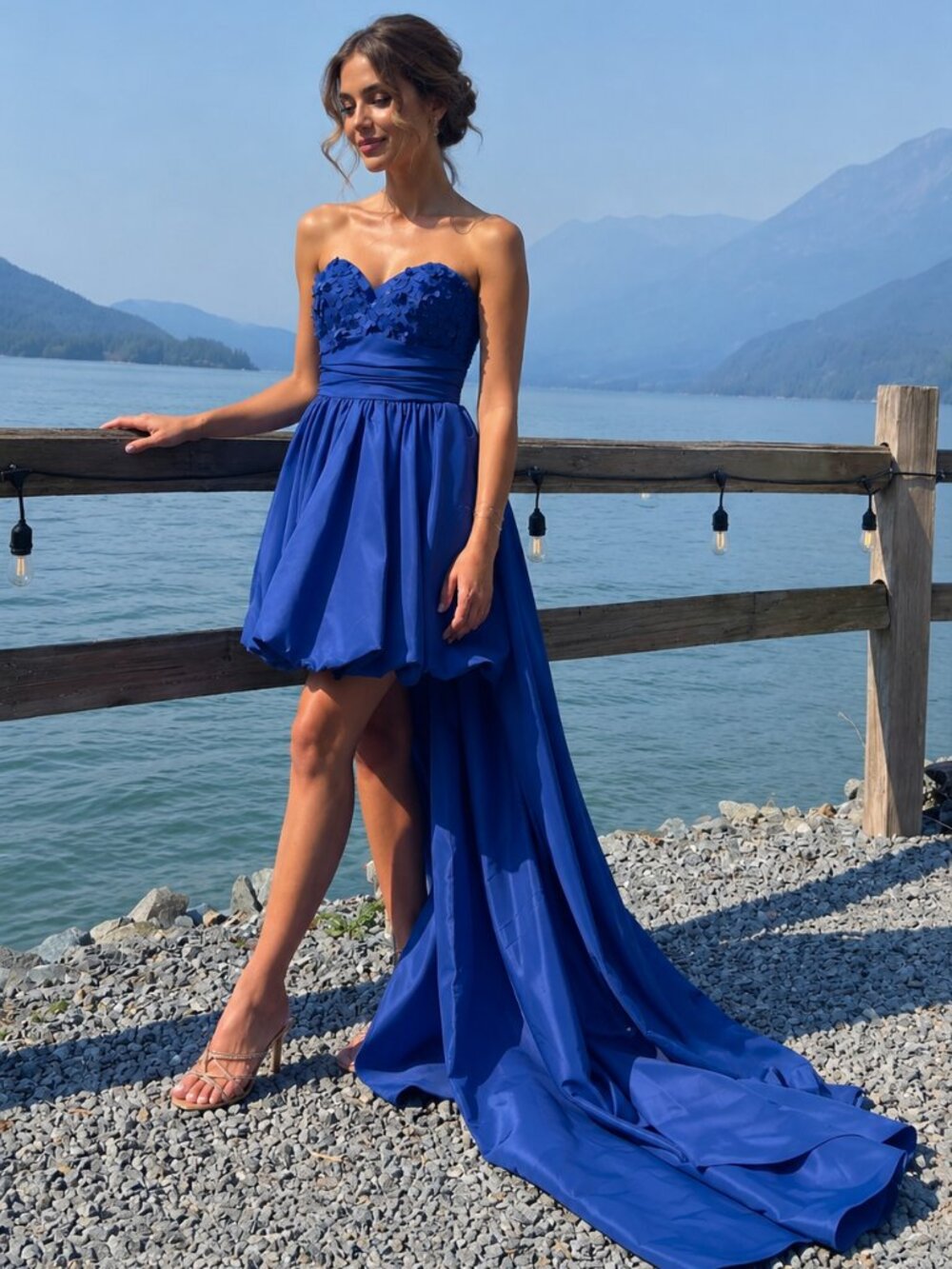 Royal Blue Turkish Designer High-Low Formal Gown Dress